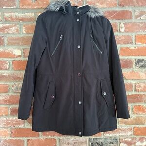 Nautica Black Medium Winter Faux Fur Removable Hood Coat Jacket Warm